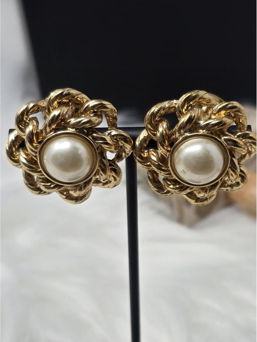 Vintage Replica Made Italy Faux Pearl Rope Twist Earrings